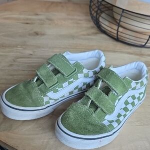 Vans Green and White Kids Sneakers with Velcro
